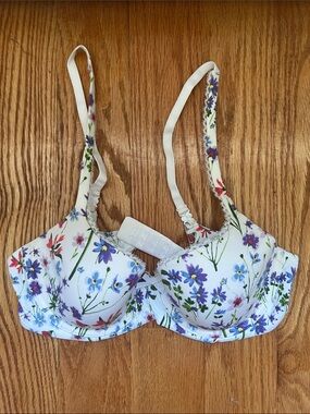 GAP White Floral Underwire Bra with Purple & Blue Flowers